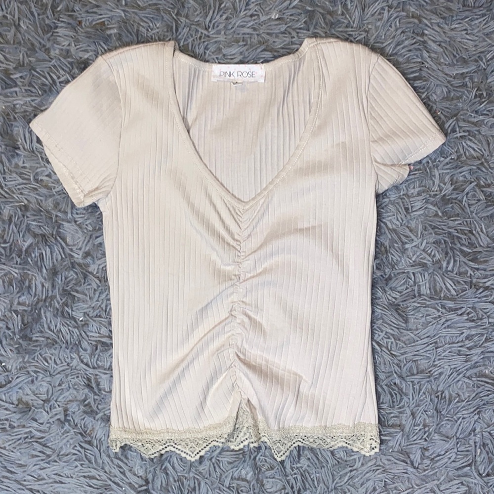 Scrunched Front Cream Short Sleeve Shirt